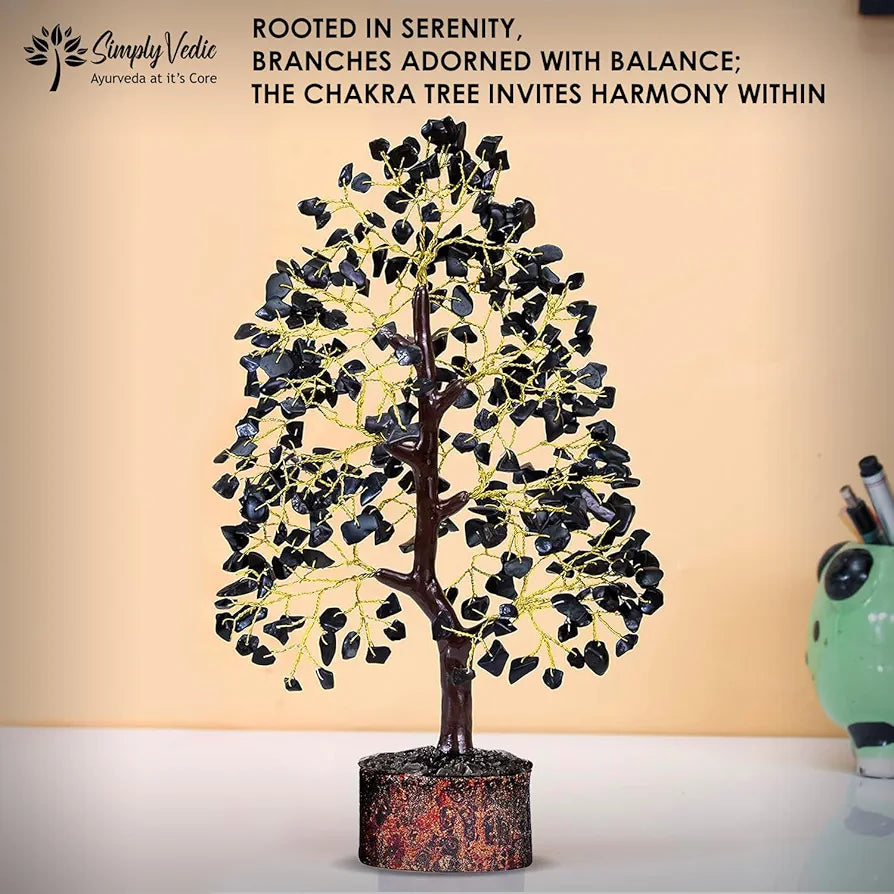 Simply Vedic Chakra Black Agate Crystal Tree