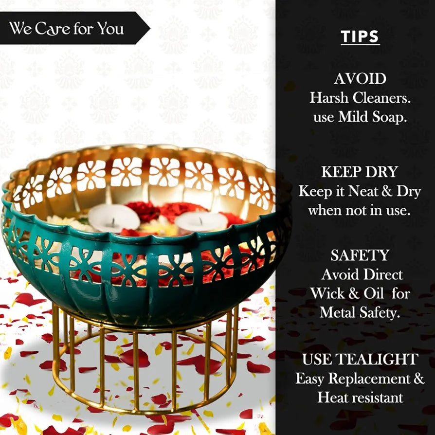 Ekhasa Green Urli Bowl with Stand for Home Décor Green