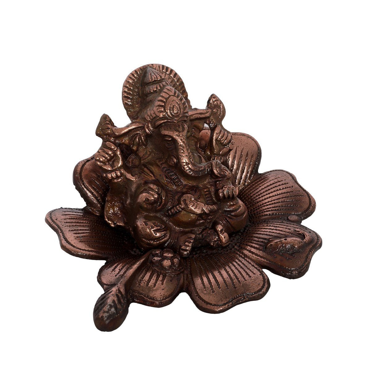 Ecraftindia Lord Ganesha on Flower Metal Idol | Brown