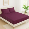 Cloth Fusion Elastic Fitted Glace Cotton Satin Striped Bedsheet Queen Size with 2 Pillow Covers Wine