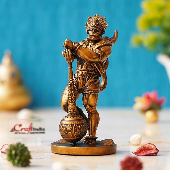 Ecraftindia Golden Polyresin Handcrafted Standing Lord Hanuman Idol With Gada/ Mace | Ideal for Hanuman Jayanti