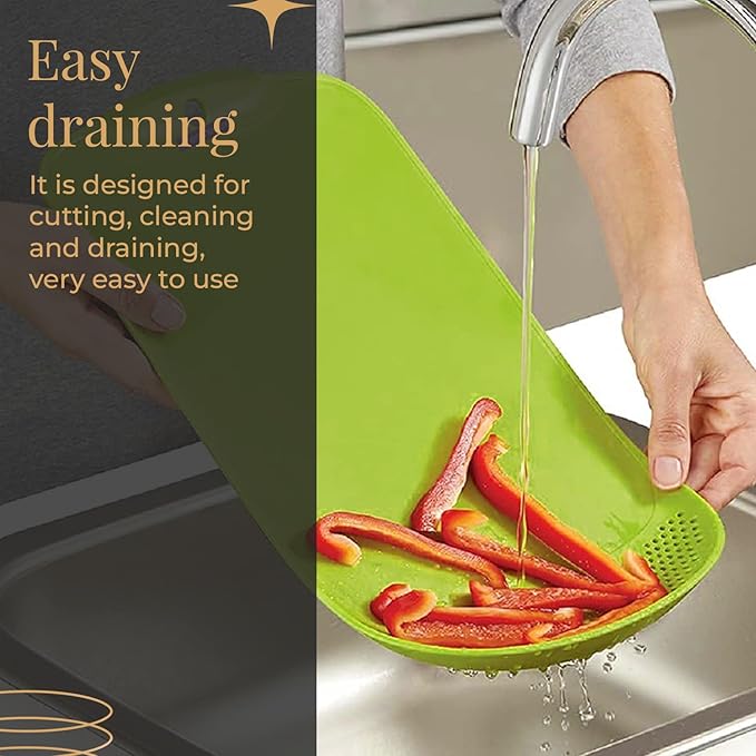 Frenchware Plastic Cutting/ Chopping Board With Drainer | 1 Unit | Premium-grade Plastic | Green Colour
