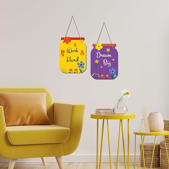 Artvibes Work Hard Quote Decorative Art Mdf Wooden Wall Hanger Ornaments for Living Room | Set of 2