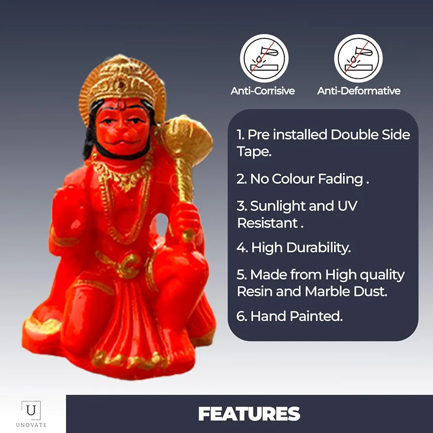 Unovate Orange Lord Hanuman Idol for Car Dashboard