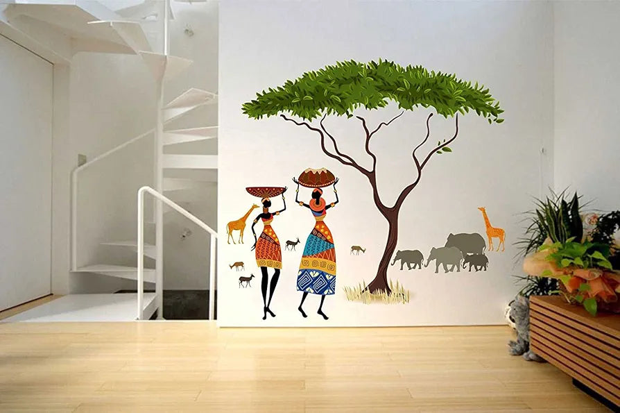 Decals Design Artistic Tribal Ladies With Animals Nature Wall Sticker