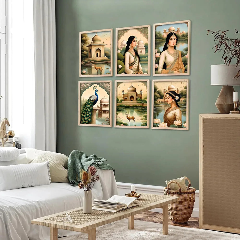 Kotart Premium Digital Traditional Art Paintings with Frame Home Decor Items Pack of 6