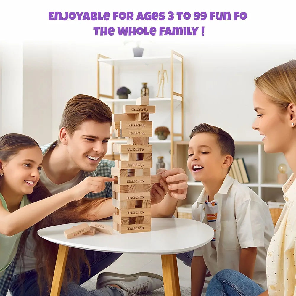 SPARTAN KIDS® Stack-it-Up Game, Premium Stacking Tower for Ages 6+ Years, Fun Family Game & Educational Toy, 54 Premium Wood Blocks, Ideal for Kids & Adults, Stack-it-Up for 2 or More Players