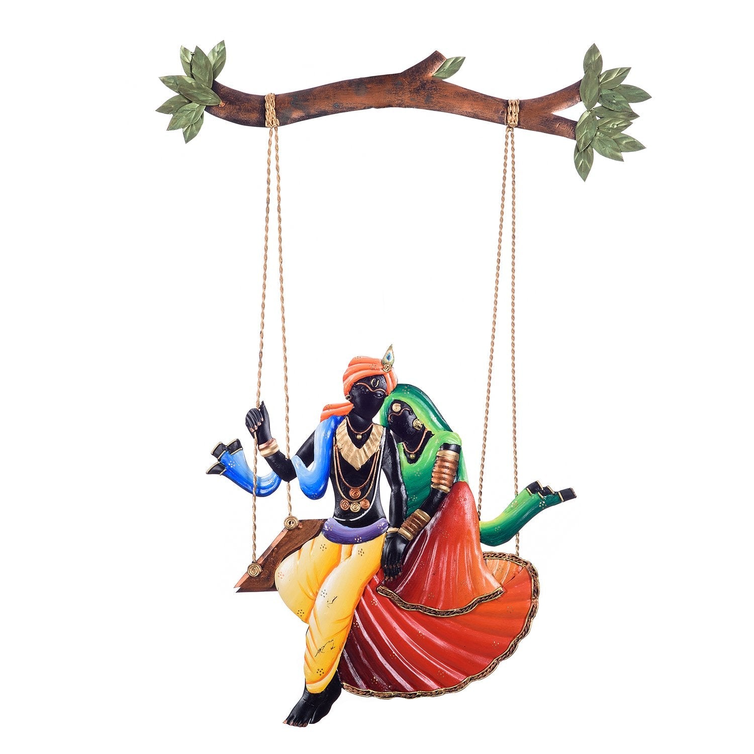 Ecraftindia Radha Krishna on Swing Wrought Iron Wall Hanging