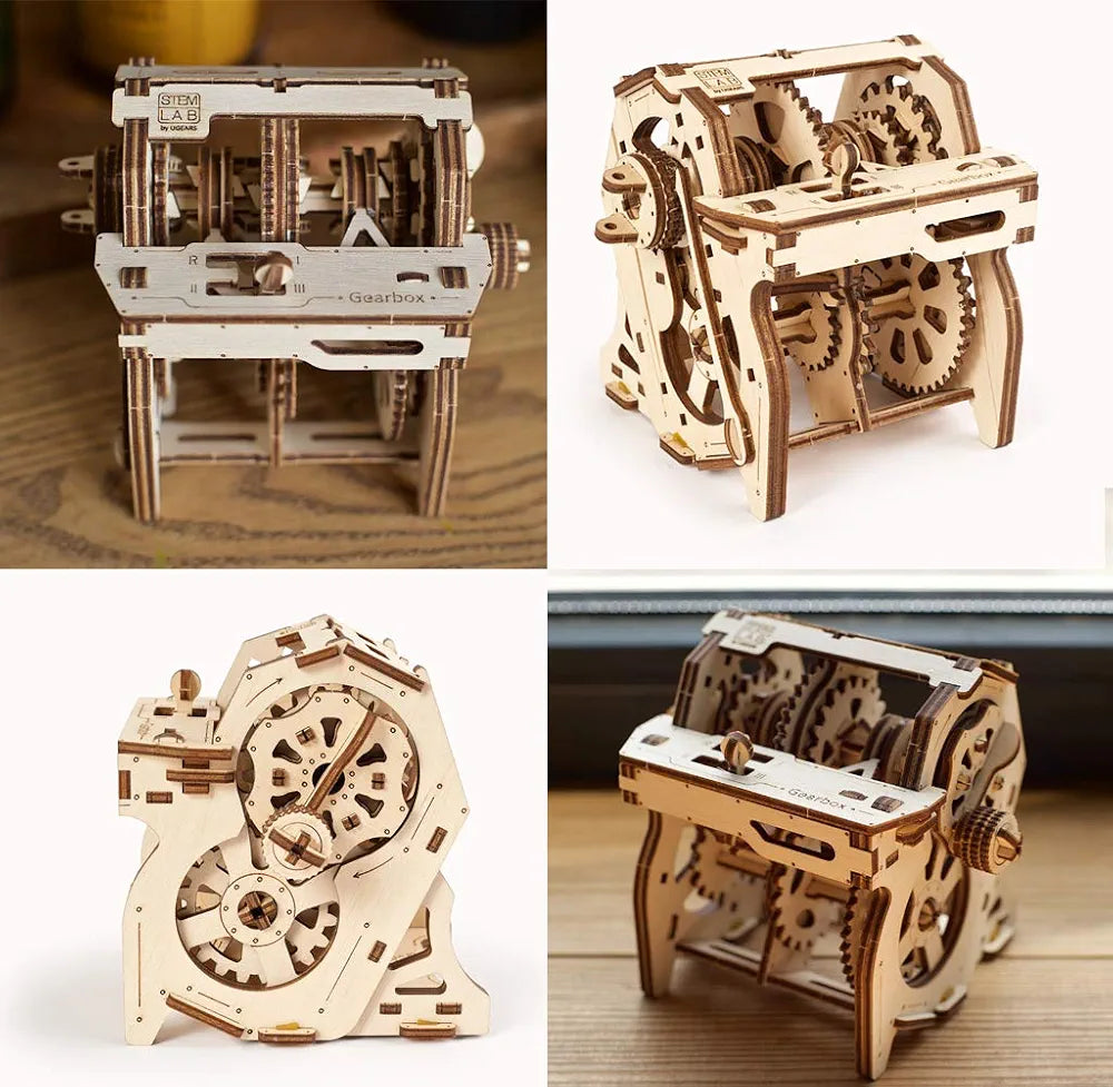Ugears STEM Gearbox Model Kit - Creative Wooden Model Kits for Adults, Teens and Children - DIY Mechanical Science Kit for Self Assembly - Unique Educational and Engineering 3D Puzzles with App