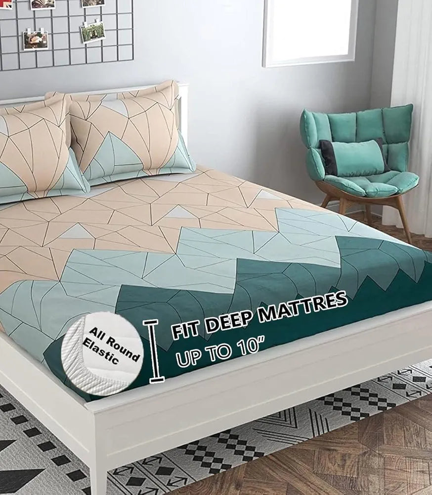 Fresh From Loom Floral Bedsheet King Size Bed With Two Pillow Cover Elastic Fitted Bed Sheets Beige Green 144 Tc Beige Green