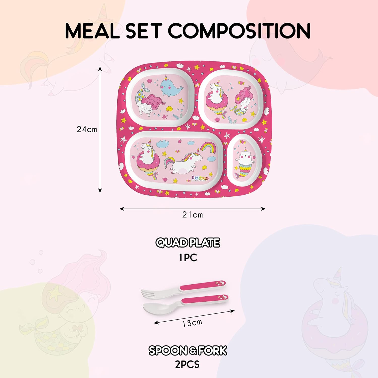 Cello Kidzbee Quadmeal Pink Parade Melamine Meal Set for Kids | Set Of 3