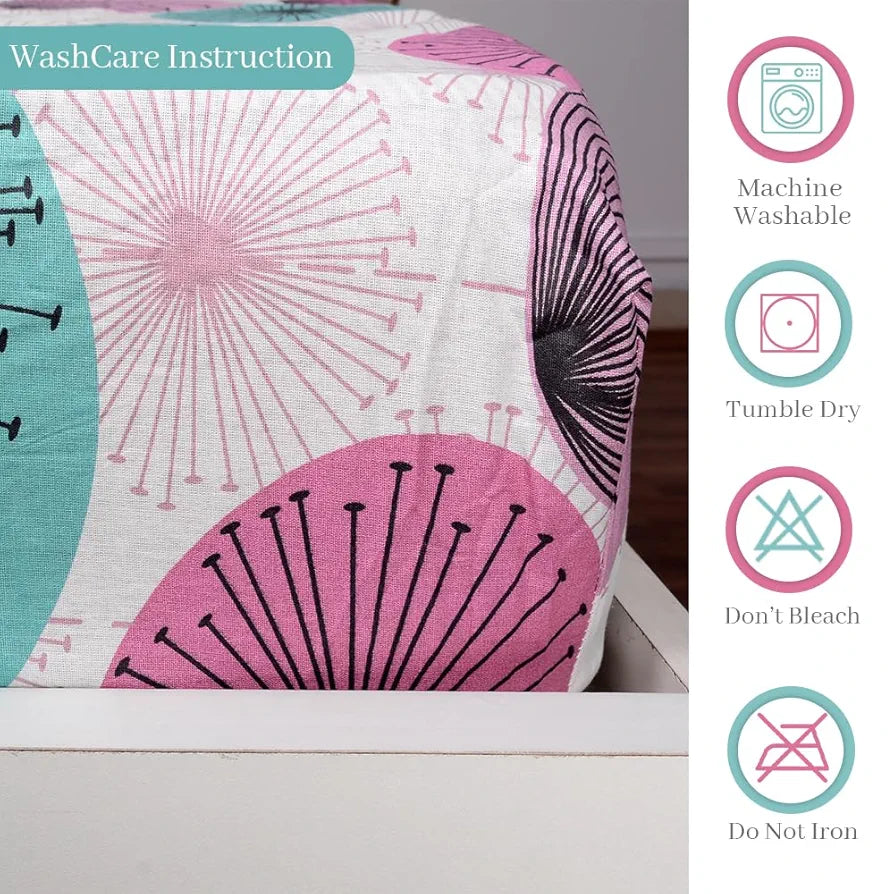 Divine Casa 100% Cotton 144 TC Floral Print Elastic Fitted Queen Size Double Bed Bedsheets with 2 Pillow Covers Colour Rose Pink