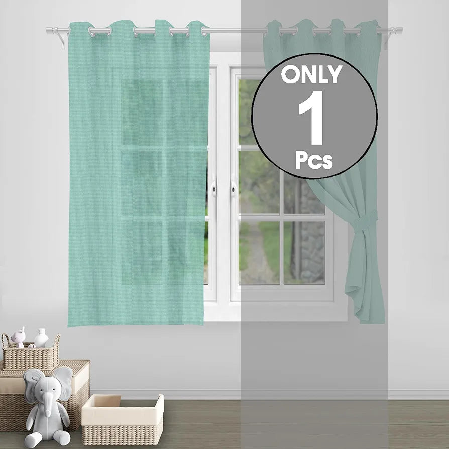 Divine Casa 5 Feet Sheer Window Curtain Elegant Eggshell  Colour Blue Transparent Polyester Panel with Eyelets Lightweight & Airy Single Curtain (Pack of 1)