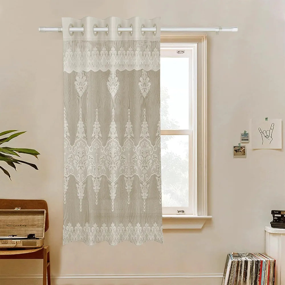 Kuber Industries Darkening Window Curtains Sheer Curtain with 8 Rings SY15ZZ Cream Colour