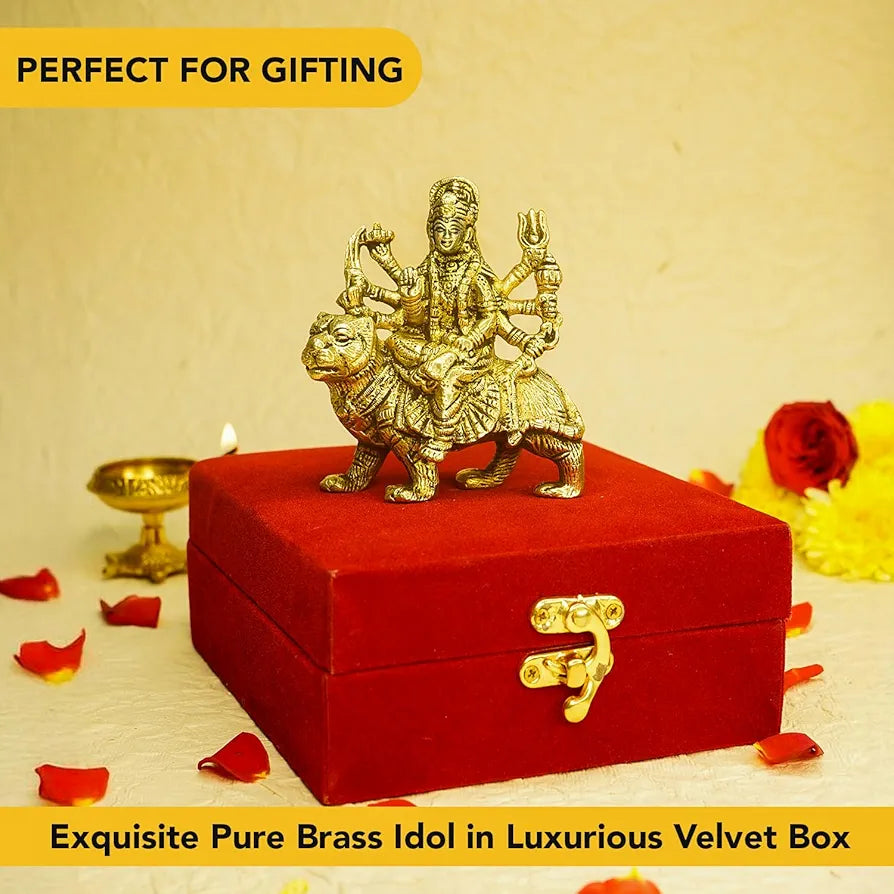 Ekhasa Pure Brass Durga Maa Murti in Luxury Red Velvet Gift Box God Idols