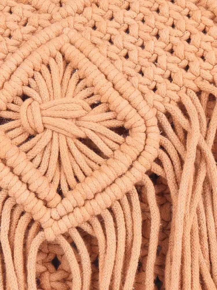 Astrid Handmade Macrame Flap Over Sling Bag For Girls And Women Colour Dusky Brown