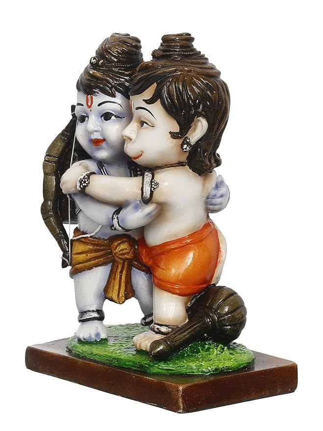 Ecraftindia Handcrafted Polyresin Lord Ram Hugging Lord Hanuman Idol | Auspicious Religious Statue