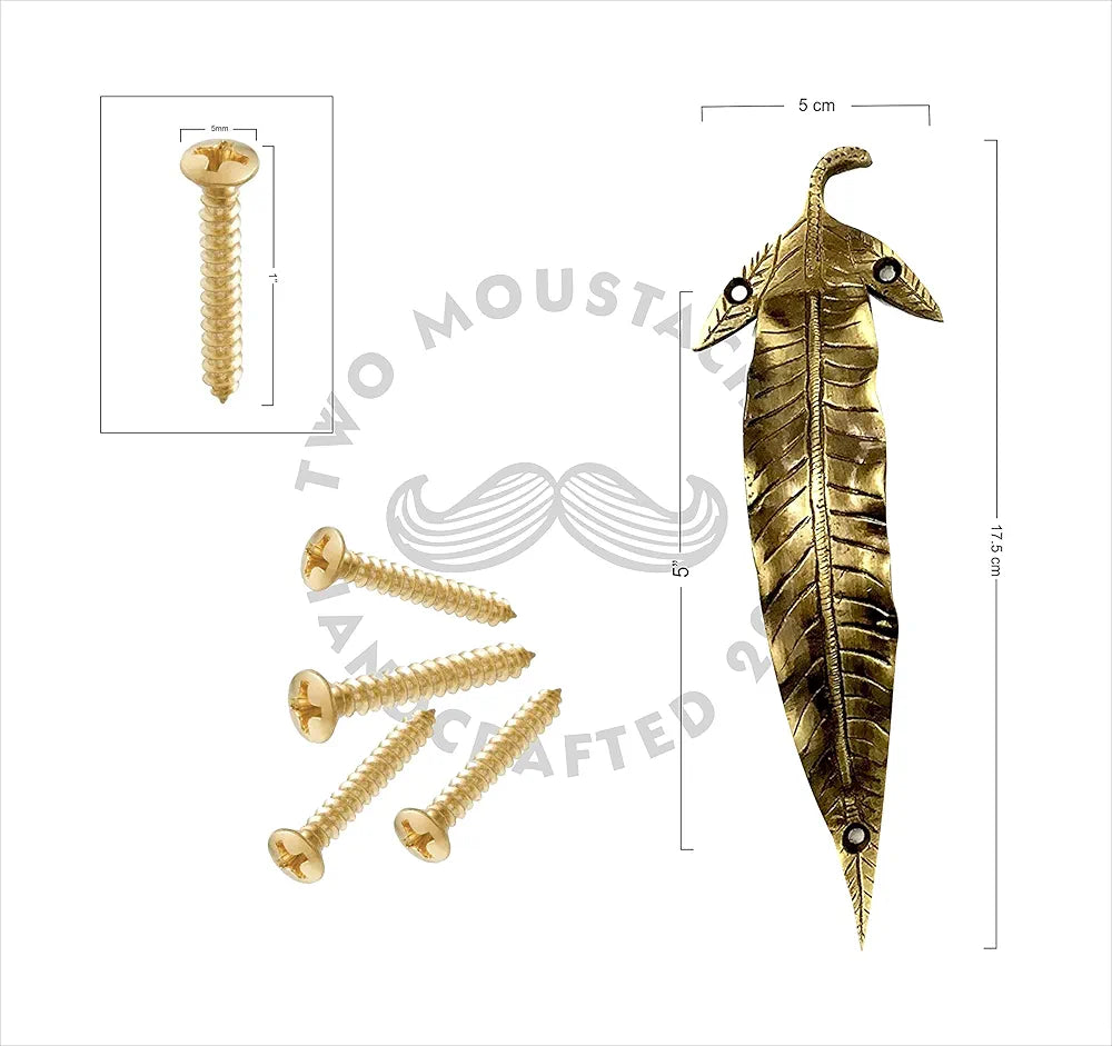 Two Moustaches 7 Inches Leaf Design Brass Door Handle Pair