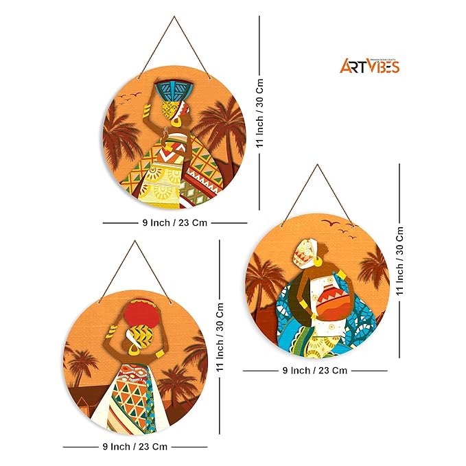 Artvibes African Warli Art Wooden Wall Hanger for Home Decor | Artwork Canvas Paintings