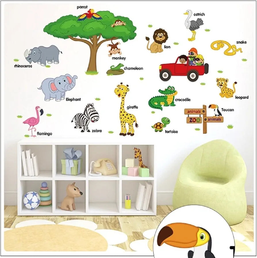 Jaamso Royals Multicolor Car Wall Stickers for Kids Room Pvc Vinyl -self-adhesive Bird And Tree Design Wallsticker