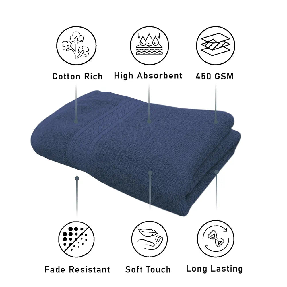 Luxe Home Cotton Bath Towel 450 GSM Quick Dry Large Size Bathroom Towels Colour Navy Blue