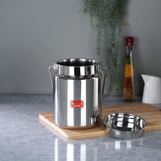 Sumeet Stainless Steel Akhand Jointless Milk Pot with Lid 4000 ml Capacity 16Cm Silver