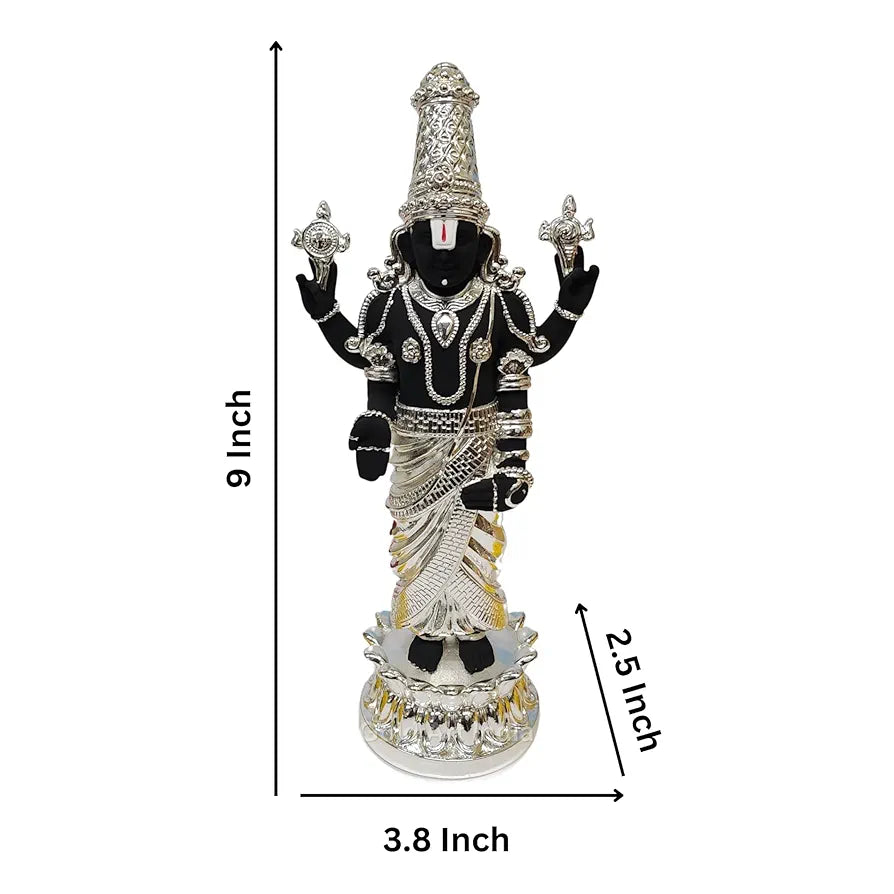 Gold Art India Lord Tirupati Balaji Kamal Silver Plated Black Idol