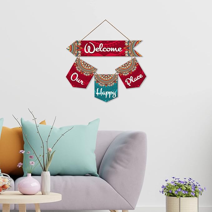 Artvibes Welcome Quote Decorative Wall Art Mdf Wood Wall Hanger for Living Room | Modern Artworks Hangings