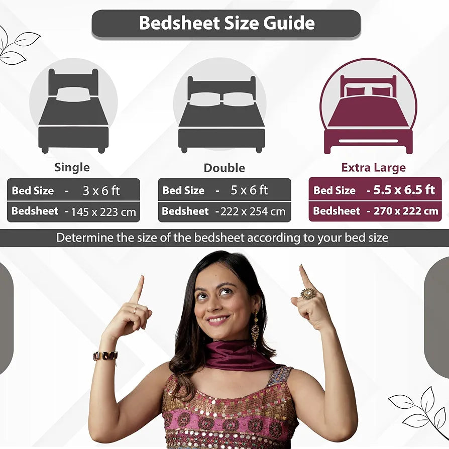 Divine Casa 144 TC 100% Cotton King Bedsheet with 2 Pillow Covers Floral Pattern Colour Tree Green