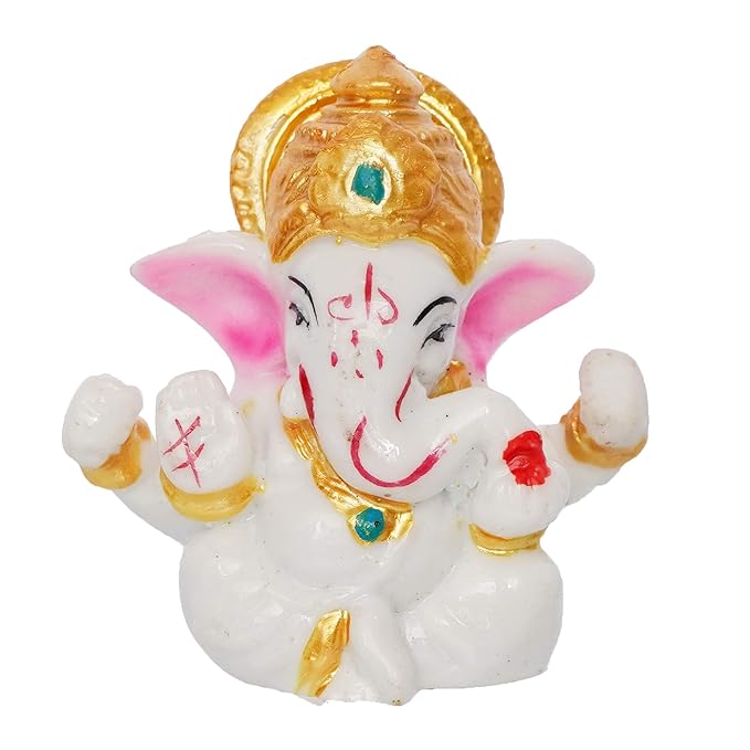 Ecraftindia White Resin Lord Ganesha Idol With Golden Mukut | Lord Ganesha Idol