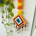 Handmade Artificial Marigold Fluffy Flowers Colorful Woolen Kite Bells Hangings 39 Inches Pack of 6