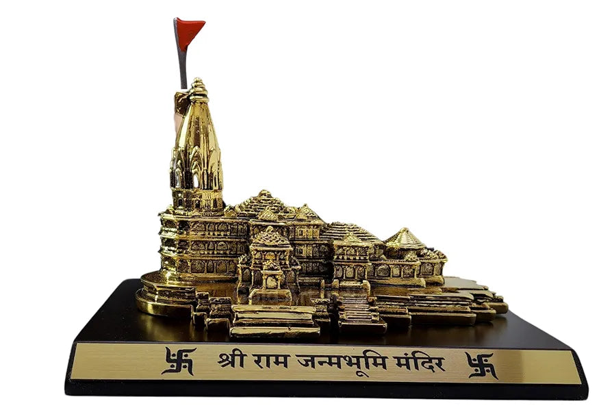 Gold Art India Ram Mandir Ayodhya Gold Plated Matte Minature Large