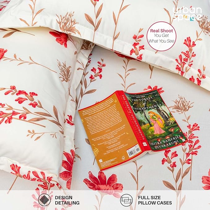 Urban Space Serene Cotton Bedsheet for Double Bed 2 Pillow Covers (Colour Orchid Blooms Pink)