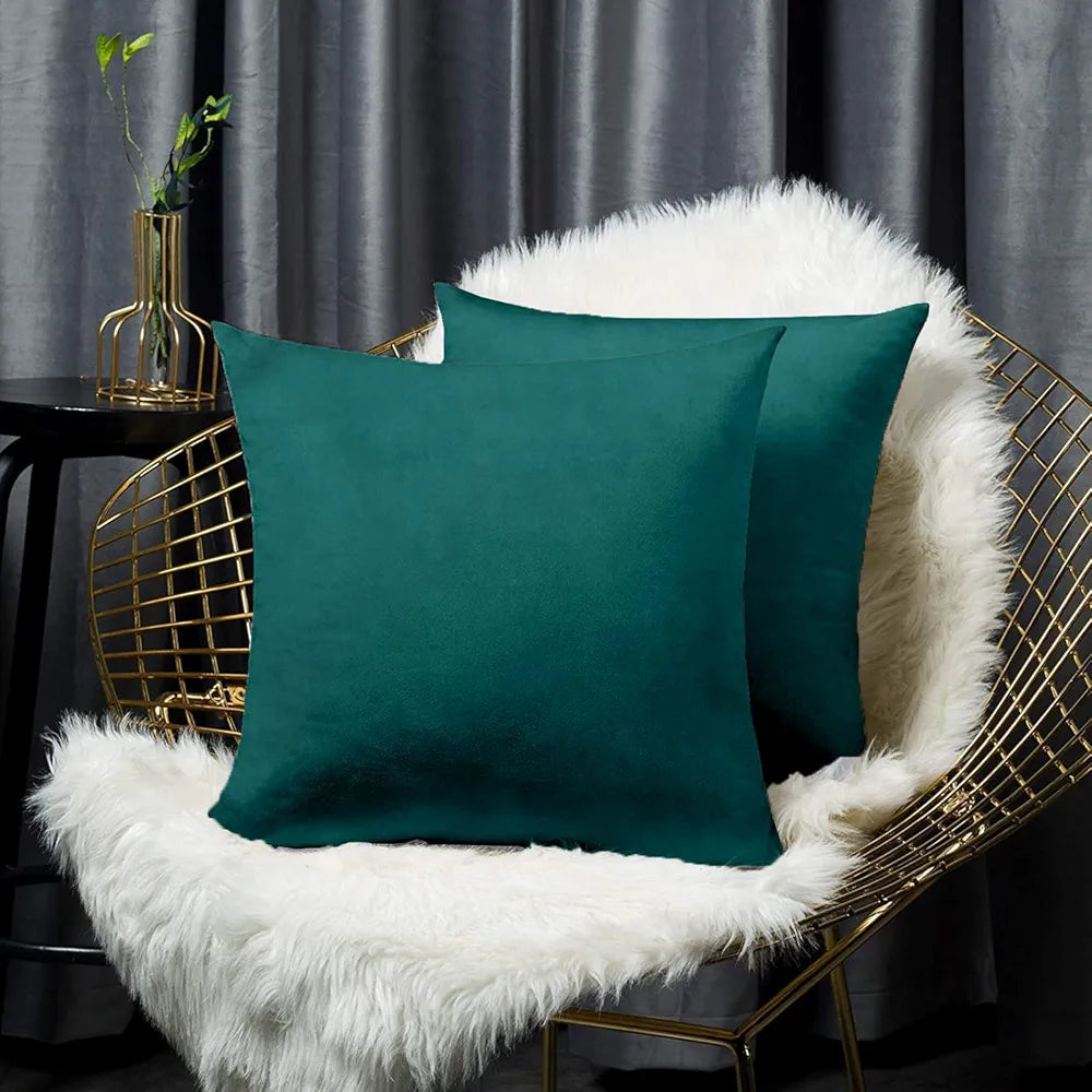 Cloth Fusion Velvet Sofa Cushion Cover Set of 2 Luxurious Cushion Cover Peacock Green