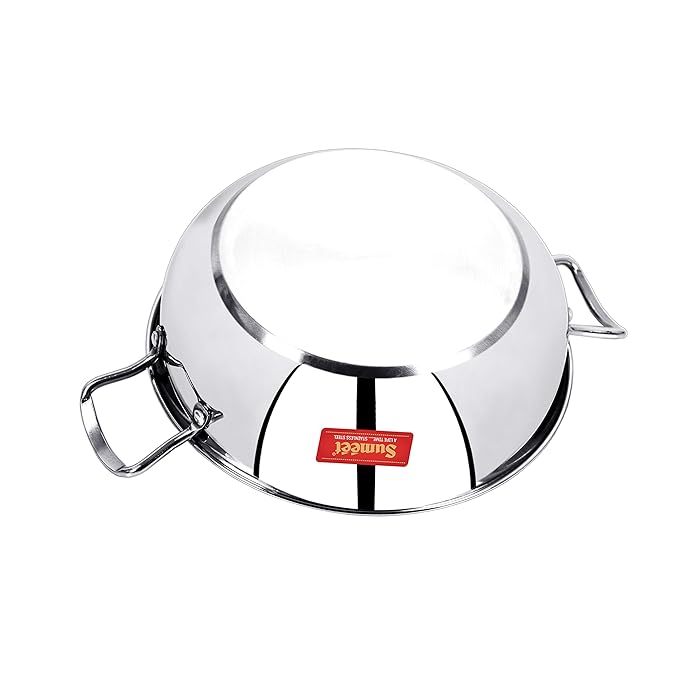 Sumeet Stainless Steel Induction Bottom Induction & Gas Stove Friendly Kadhai Size 14 (3 Ltr)