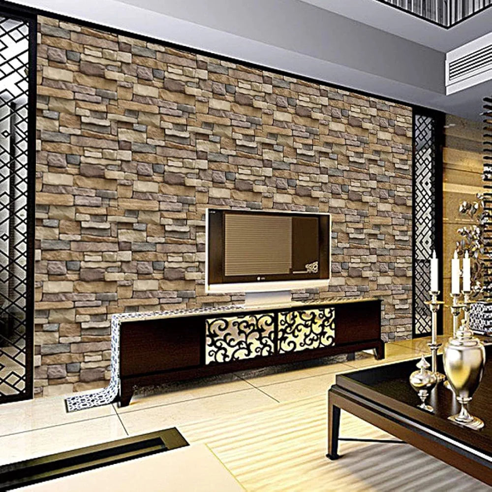 Jaamso Royals Brick Stone Vinyl Peel and Stick Wall Papers for Home Brick Wallpapers 500CM