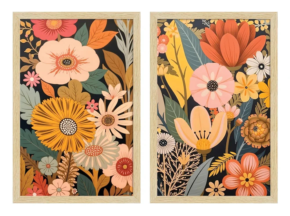 ArtX Paper Boho Art Paintings with Frame Flowers - 08  Set of 2