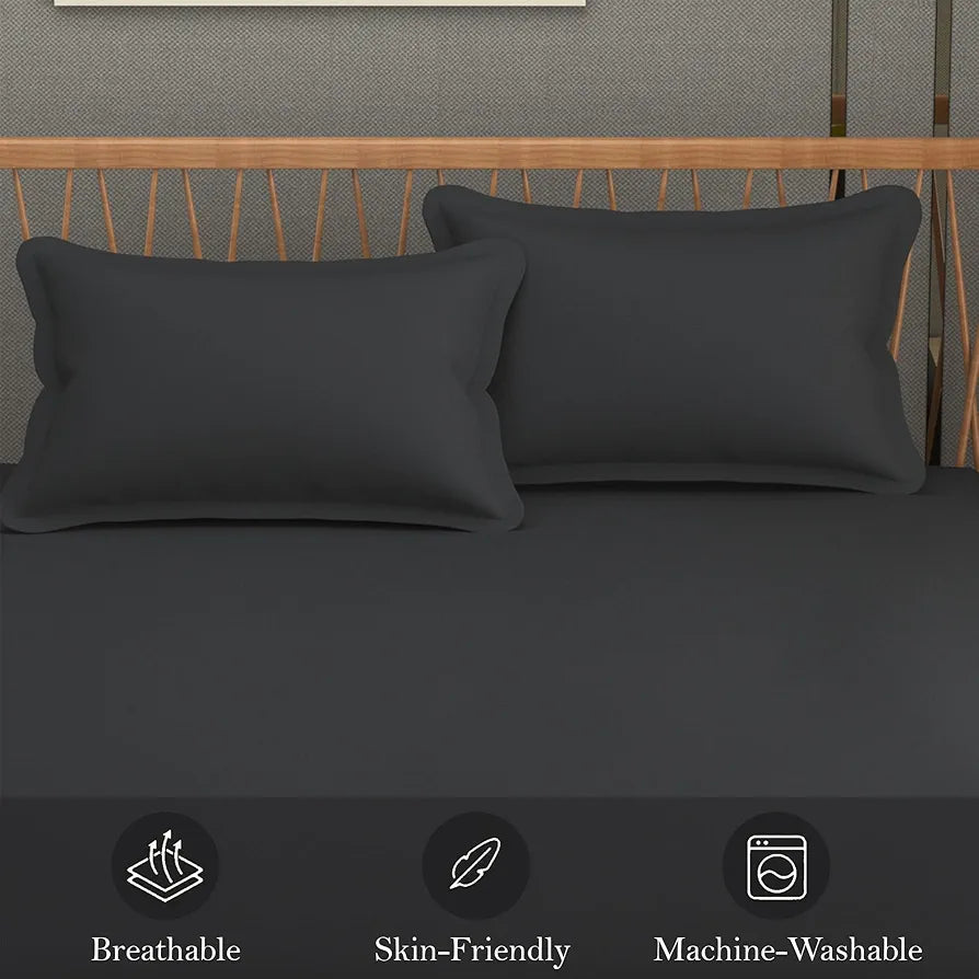 Fresh From Loom Plain Microfiber King Size Double Bedsheet Bed Sheets with 2 Pillow Covers 240 TC Charcoal