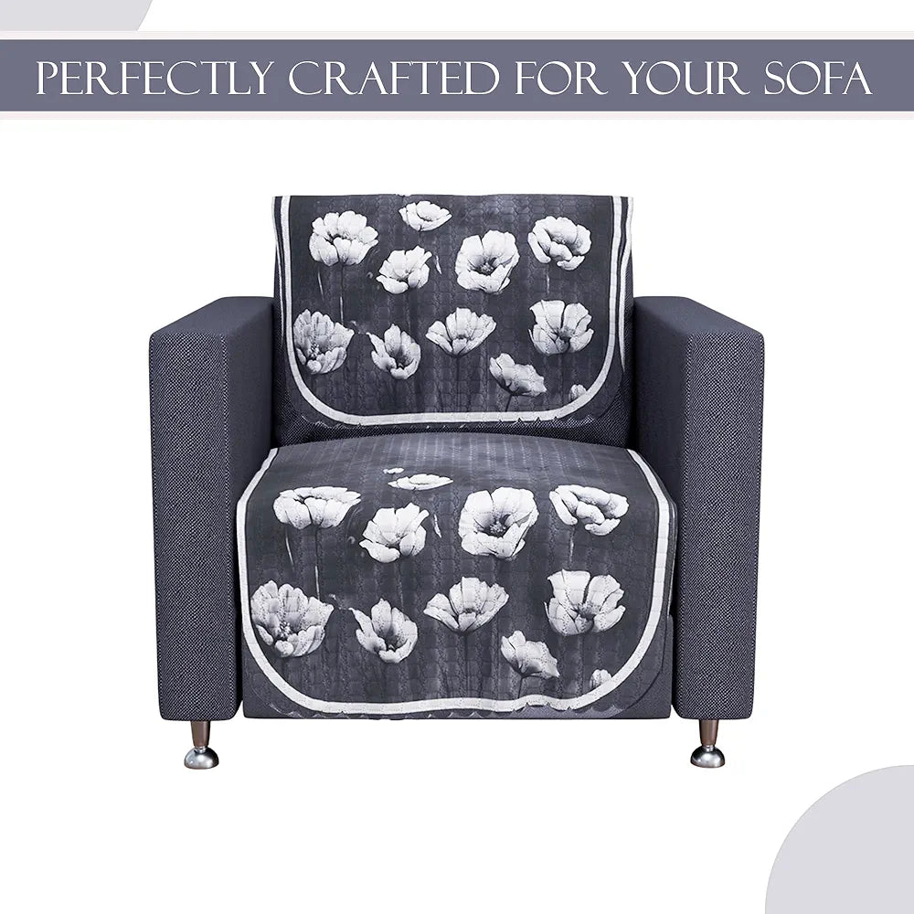 Kuber Industries Set of 6 Durable 2+1 Seater Sofa Covers Lotus Print Grey