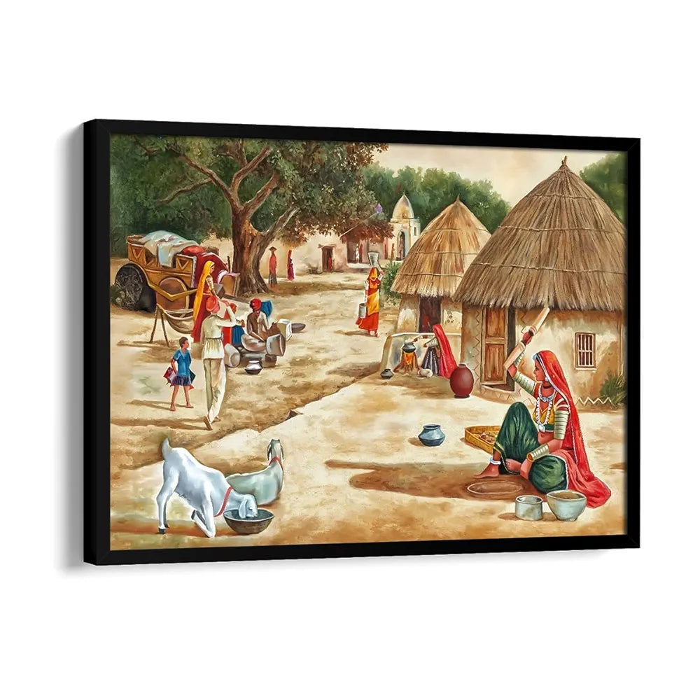 ArtX Paper Village Scene Painting Vastu Multicolor Nature