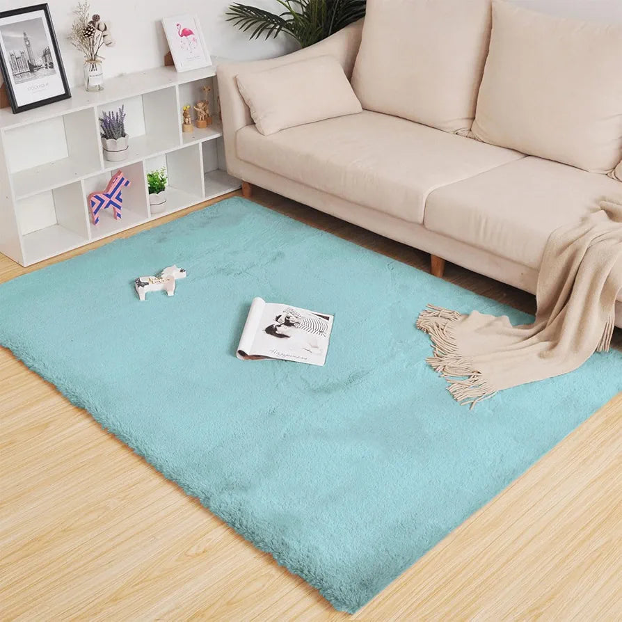 Luxe Home International Carpet Super Soft Anti Skid Rabbit Fur Bathroom Rectangular Mats Colour Turquoise