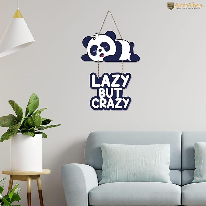 Artvibes Lazy Panda Printed Wooden Wall Hanging With Quotes for Home Decor | Modern Artworks Decoration