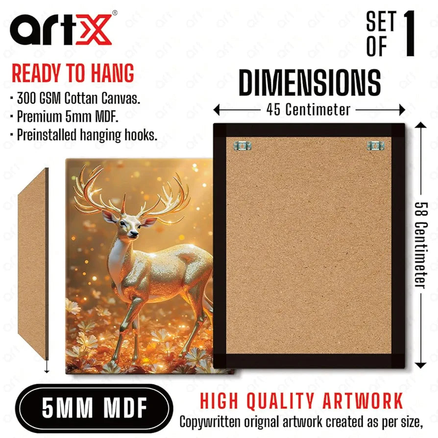 ArtX Canvas Vastu Golden Deer Wall Painting Big Size Canvas Painting