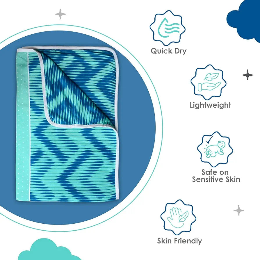 Divine Casa 120 GSM Microfiber Single Kids Dohar Soft & Lightweight Throw Blanket Chevron Pattern Colour Aqua Chevron