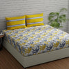 Huesland by Ahmedabad Cotton 144 TC Cotton Bedsheets for King Size Bed with 2 Pillow Covers | Flamingos & Stripes Yellow & Grey