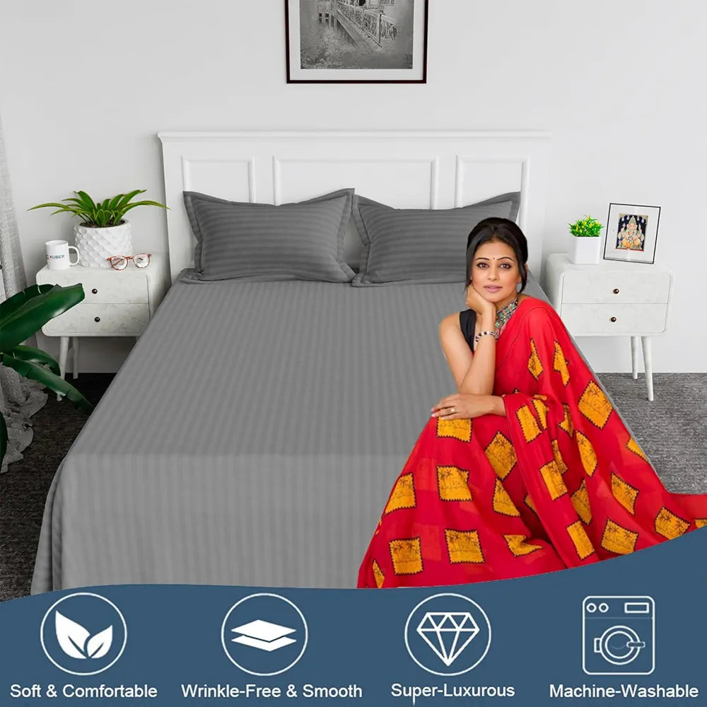 Kuber Industries Double Bedsheet with 2 Pillow Covers 144 TC Glace Cotton Bedsheet Gray