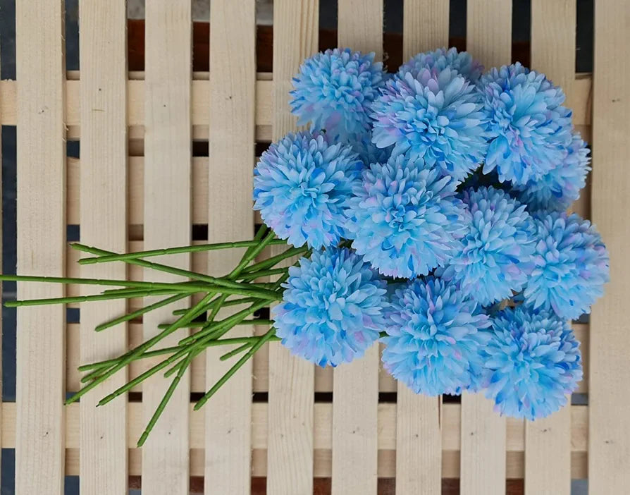 Artificial Chrysanthemum Hydrangea Ball Flower Sticks Sky Blue