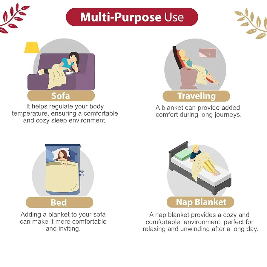 Divine Casa Floret 100% Cotton Double Dohar 120 GSM Soft & Lightweight Throw Blanket Colour Summer Fern