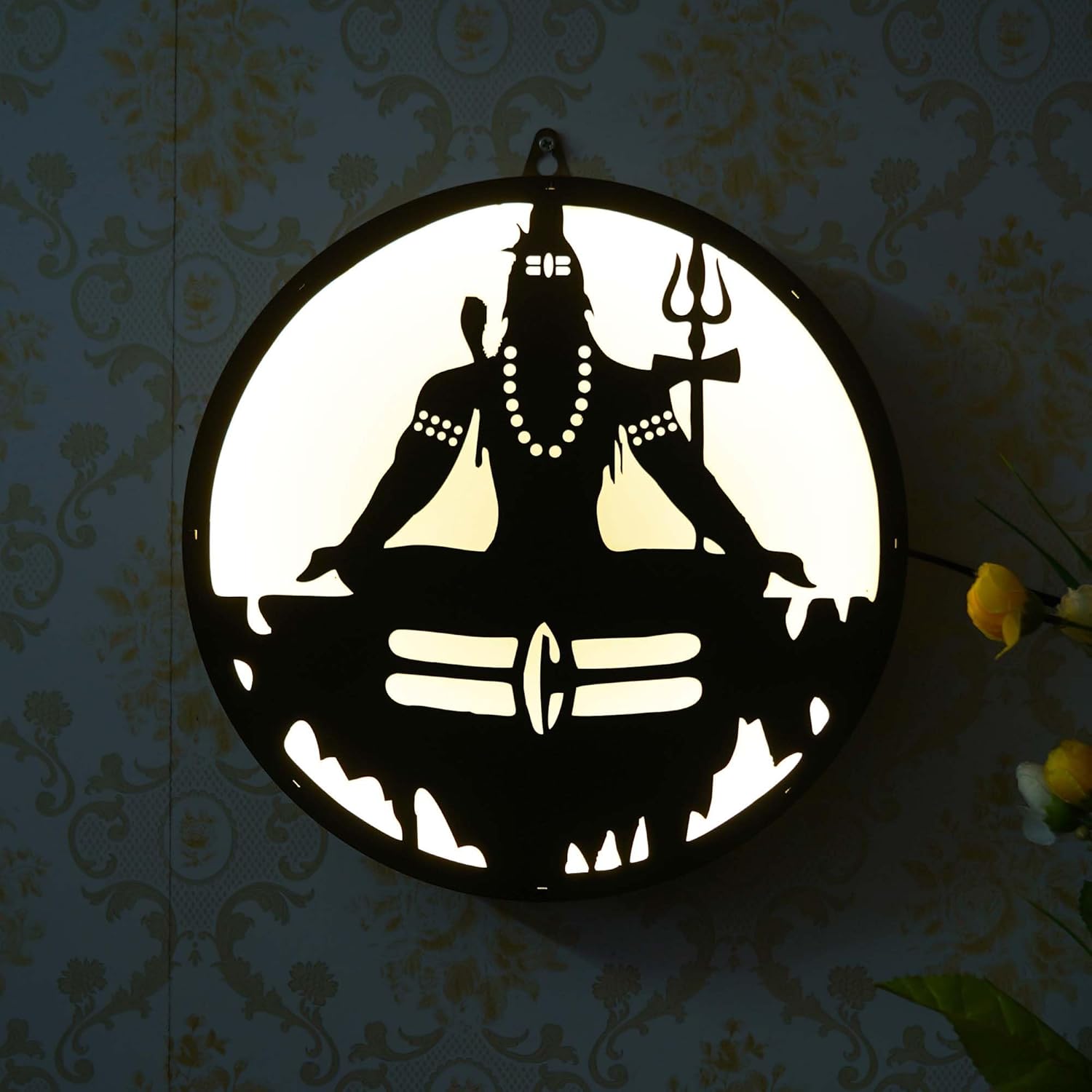Ecraftindia Lord Shiva Wooden Cutout Led Light Lamp Decorative Wall Hanging for Home