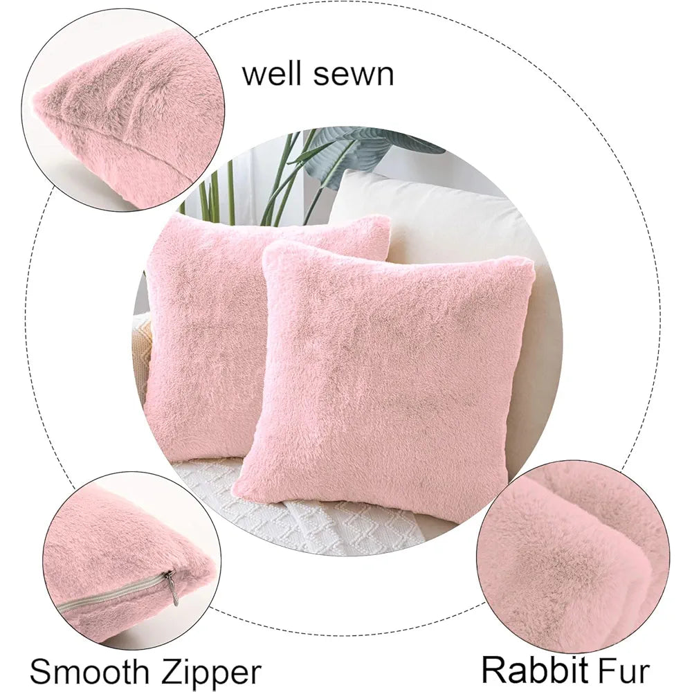 Luxe Home Cushion Cover Duble Side Rabbit Fur Plain Design Covers Set of 2 for Sofa Colour Peach